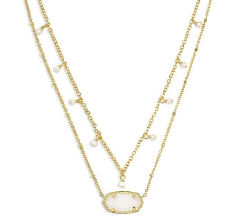 Kendra Scott Elisa Cultured Freshwater Pearl & Drusy Stone Adjustable Layered Necklace, 19