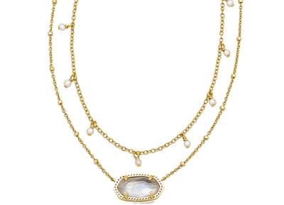 Kendra Scott Elisa Mother of Pearl Adjustable Layered Pendant Necklace in 14K Gold Plated, 19