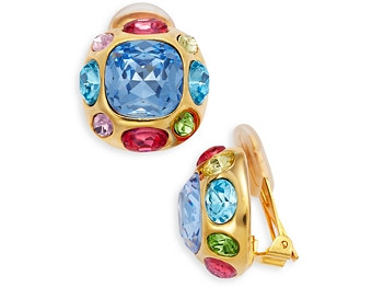 Kenneth Jay Lane Multicolor Stone Square Clip On Earrings