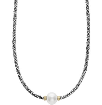 Lagos 18K Gold and Sterling Silver Luna Rope Necklace with Cultured Freshwater Pearl, 16