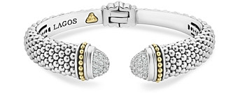 Lagos 18K Gold & Sterling Silver Caviar Diamond Cuff Bracelet, 12 mm