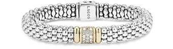Lagos 18K Yellow Gold and Sterling Silver Caviar Rope Bracelet with Diamonds