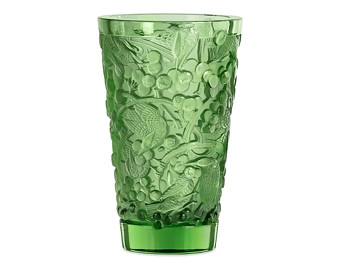 Lalique Merles & Raisins Medium Green Vase