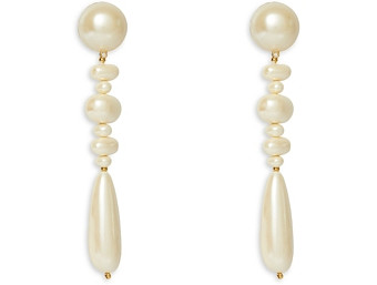 Lele Sadoughi Copacabana Imitation Pearl Linear Drop Earrings in Gold Tone
