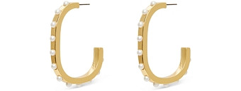 Lele Sadoughi Imitation Pearl Track Hoop Earrings in 14K Gold Plated