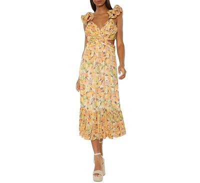 Likely Pria Metallic Floral Print Cutout Midi Dress