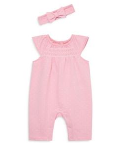 Little Me Baby Girls' Dot Smocked Jumpsuit & Bow Headband Set - Baby
