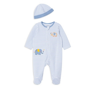 Little Me Boys' Cotton Striped Elephant Footie & Hat Set - Baby