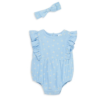 Little Me Girls' Daisy Cotton Bubble One Piece with Headband - Baby