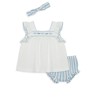 Little Me Girls' Sprigs Cotton 2 Pc Sunsuit Set with Headband - Baby