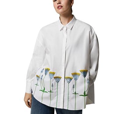 Marina Rinaldi Embroidered Oversized Cotton Poplin Shirt