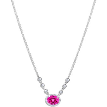 Meira T 14K White Gold Pink Sapphire & Diamond Halo Pendant Necklace, 18