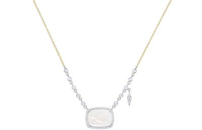 Meira T 14K Yellow Gold & 14K White Gold Moonstone & Diamond Halo Rectangular Pendant Necklace, 18