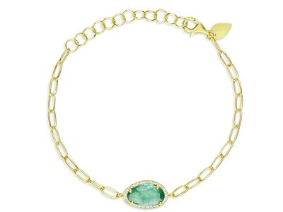 Meira T 14K Yellow Gold Emerald & Diamond Halo Link Bracelet