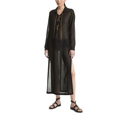 Michael Kors Collection Garza Crepe Sheer Linen Lace Up Midi Dress