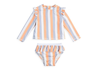 Miles The Label Girls' Stripe Ruffle Rashguard Two Piece Swimsuit - Baby