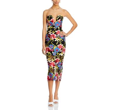 Milly Strapless Embroidered Floral Midi Dress