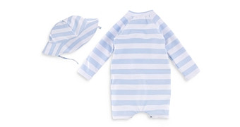 Miniclasix Boys' Striped Swimsuit Romper and Hat Set - Baby