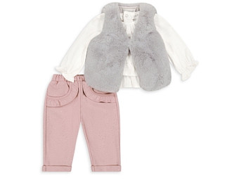 Miniclasix Girls' Faux Fur Vest, Top & Pants Set - Baby