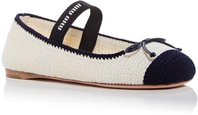 Miu Miu Women's Crochet Cap Toe Ballet Flats