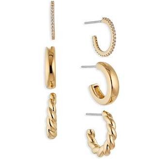 Nadri Golden Hour Pave Huggie Hoop Earrings, Set of 3