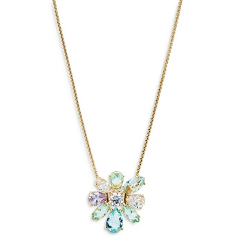 Nadri Mixed Cut Watercolor Flower Pendant Necklace in 18K Gold Plated, 18