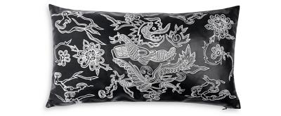 Natori Faux Leather Embroidered Dragon Pillow, 10 x 18