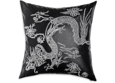 Natori Faux Leather Embroidered Dragon Pillow, 18 x 18