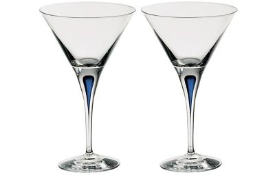 Orrefors Intermezzo Blue Set of 2 Martini Glasses