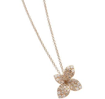 Pasquale Bruni 18K Rose Gold Secret Garden Small Four Petal Pave Diamond Pendant Necklace, 16
