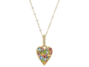 Rachel Reid 14K Yellow Gold Multi Gemstone Heart Pendant Necklace, 17