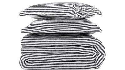 Rebecca Minkoff Cotton Yarn Dye Texture Navy Stripe Duvet Cover Set