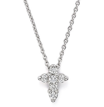 Roberto Coin 18K White Gold Small Cross Pendant Necklace with Diamonds, 16