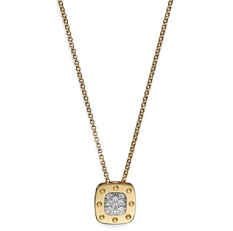 Roberto Coin 18K Yellow and White Gold Square Pois Moi Pendant Necklace with Diamonds, 16.5