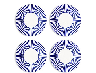 Spode Blue Italian Steccato Narrow Stripe Tidbit Plates, Set of 4