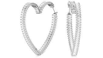 Swarovski Matrix Baguette Crystal Heart Hoop Earrings in Rhodium Plated