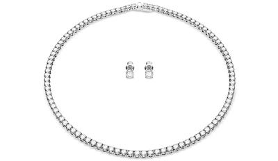 Swarovski Matrix Tennis Necklace & Stud Earrings Set in Rhodium Plated