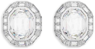 Swarovski Mesmera Mixed Cut Octagon Clip-On Button Earrings in Rhodium Plated