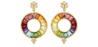 Temple St. Clair 18K Yellow Gold High Color Wheel Halo Drop Earrings with Rainbow Gemstones & Diamonds