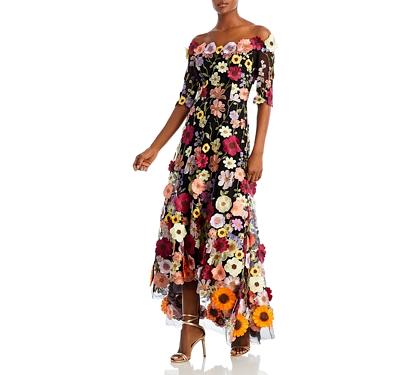 Teri Jon by Rickie Freeman Floral Embroidered Off-the-Shoulder Dress