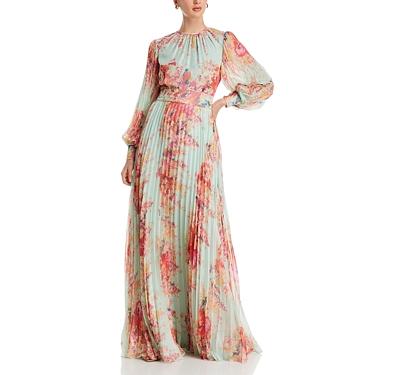 Teri Jon by Rickie Freeman Floral Print Pleated Dress