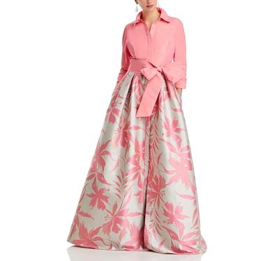 Teri Jon by Rickie Freeman Taffeta Shirt Floral Gown