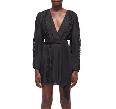 The Kooples Lace Trim Pleated Belted Dress