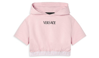 Versace Girls' Logo Embroidered Cropped Short Sleeve Hoodie - Big Kid