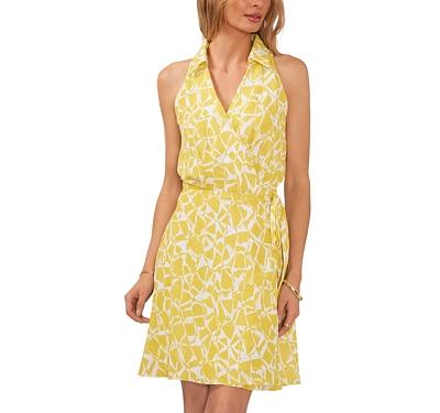 Vince Camuto Printed Sleeveless Faux Wrap Dress