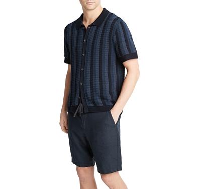 Vince Cotton Crocheted Stripe Regular Fit Button Down Shirt