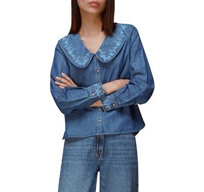 Whistles Embroidered Collar Cotton Denim Top