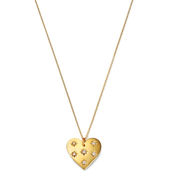 Zoe Chicco 14K Yellow Gold Aura Diamond Star Domed Heart Pendant Necklace, 18-20