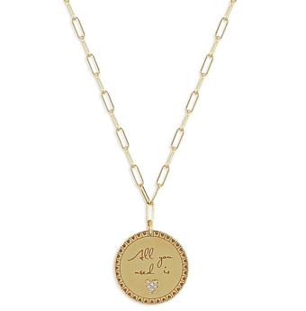 Zoe Chicco 14K Yellow Gold Mantra Diamond Accented All You Need is Love Disc Pendant Necklace, 18
