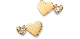 Zoe Chicco 14K Yellow Gold Midi Bitty Symbols Diamond Double Heart Stud Earrings